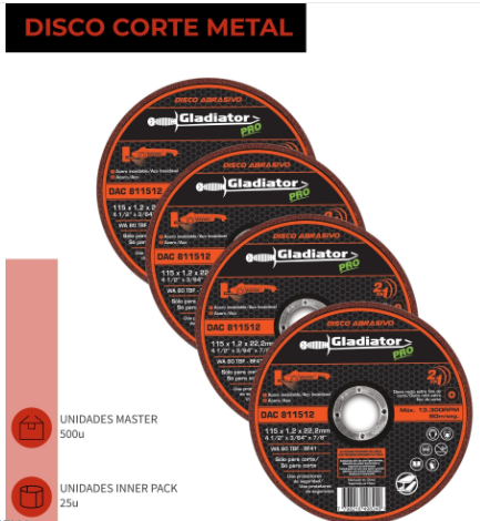 DISCO CORTE 4 1/2" x 1.2mm METAL/INOX GLADIATOR - Imagen 3