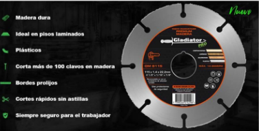 DISCO CORTE PARA MADERA 4 1/2" DM 8115 GLADIATOR - Imagen 5